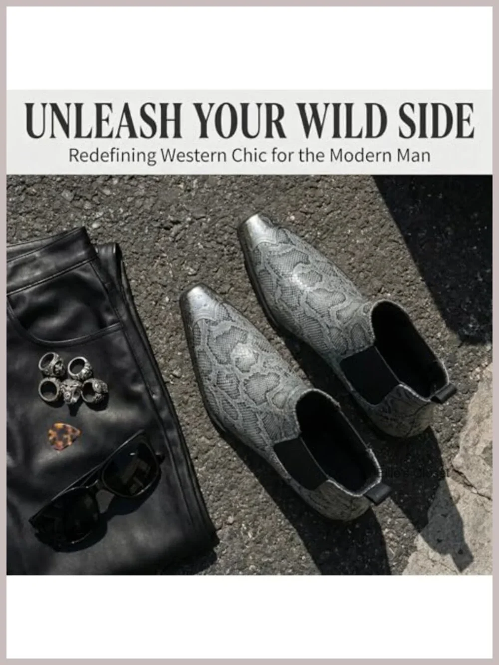 Snake Print Chelsea Boots Pointed Toe Slip-On Western Dress Ankle Boots